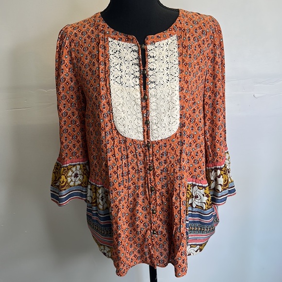 Anthropologie Maeve Hiver Blouse Button Front Lace Boho Sz 6 - Picture 4 of 11